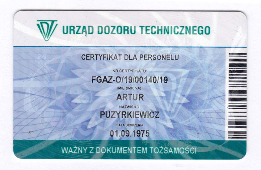 certyfikat dla personelu