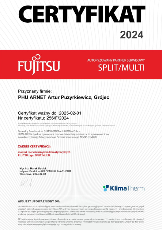 Certyfikat autoryzacyjny Fujitsu